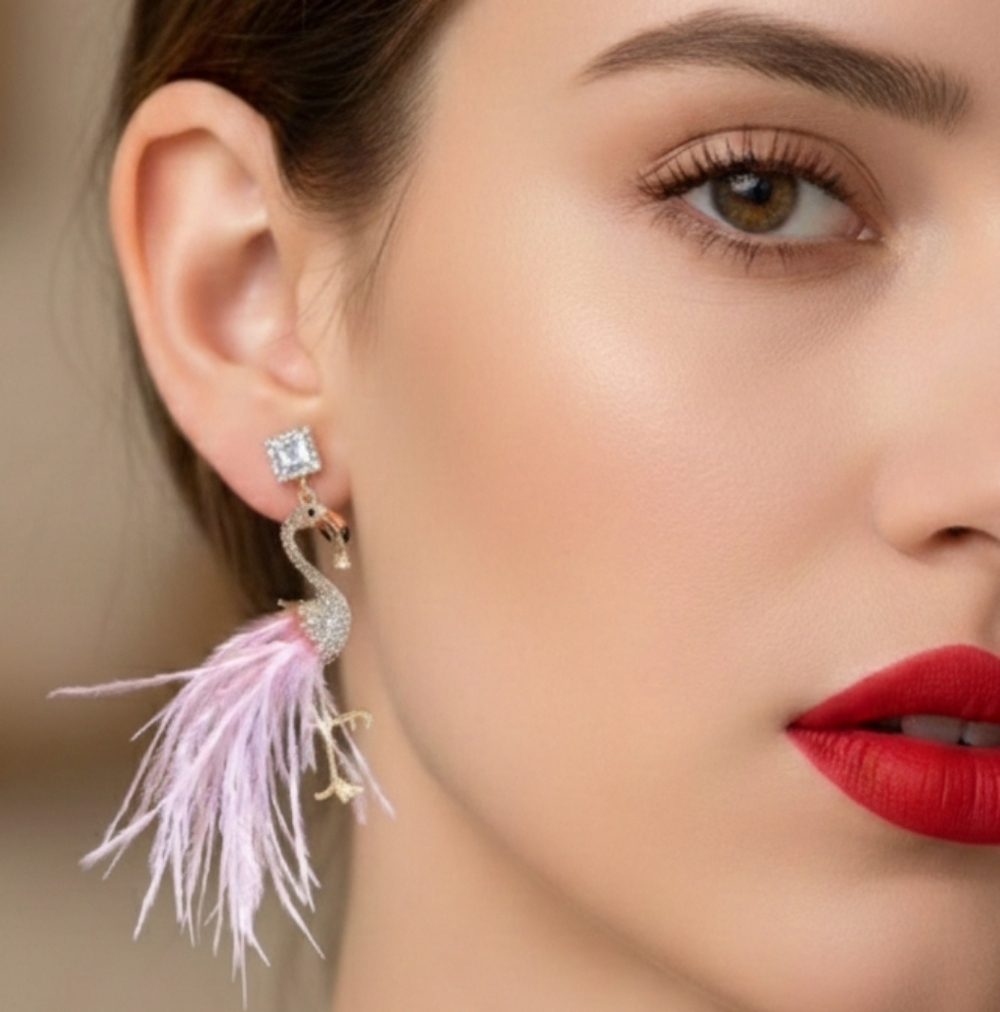 Flamingo Gold Toned Earrings